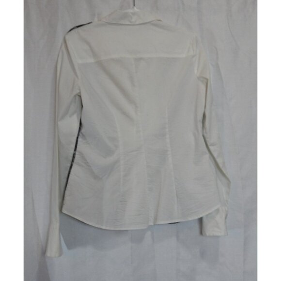 Women's 7th Avenue Design Studio LS White Button-up Shirt Black Lace Accent Sz M - Picture 3 of 7
